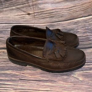 Dexter Comfort Brown Leather One Eyelet Tassel Loafer Moc Toe Boat Men size 9